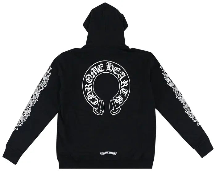 Chrome Hearts Horseshoe Floral Cross Sleeve Zip Up Hoodie Black/White