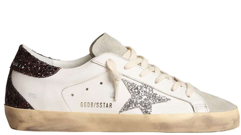 Golden Goose Super-Star with silver star and brown glitter heel tab  (Women’s)