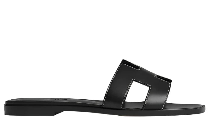 Hermes Oran Sandal Noir Box Calfskin Leather (Women's)