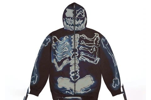 Travis Scott Cactus Jack For Fragment Skeleton Graffiti Full Zip HoodieMulti