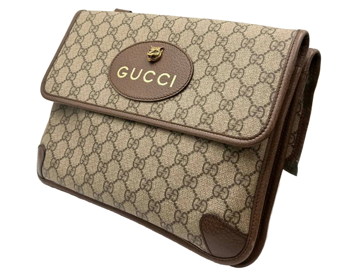 Gucci Medium GG Supreme Web Neo Vintage Double Flap Messenger Bag (Pre-owned)