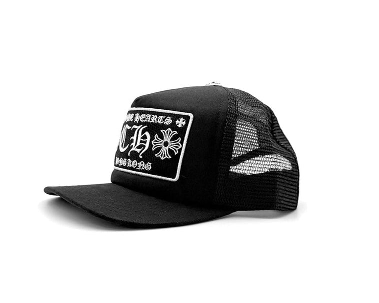 Chrome Hearts  Hong Kong CH Logo Black Trucker Hat