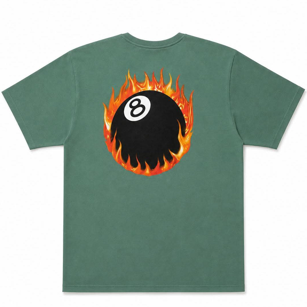 Stussy Vintage Flaming 8 Ball Tee Green (RARE)