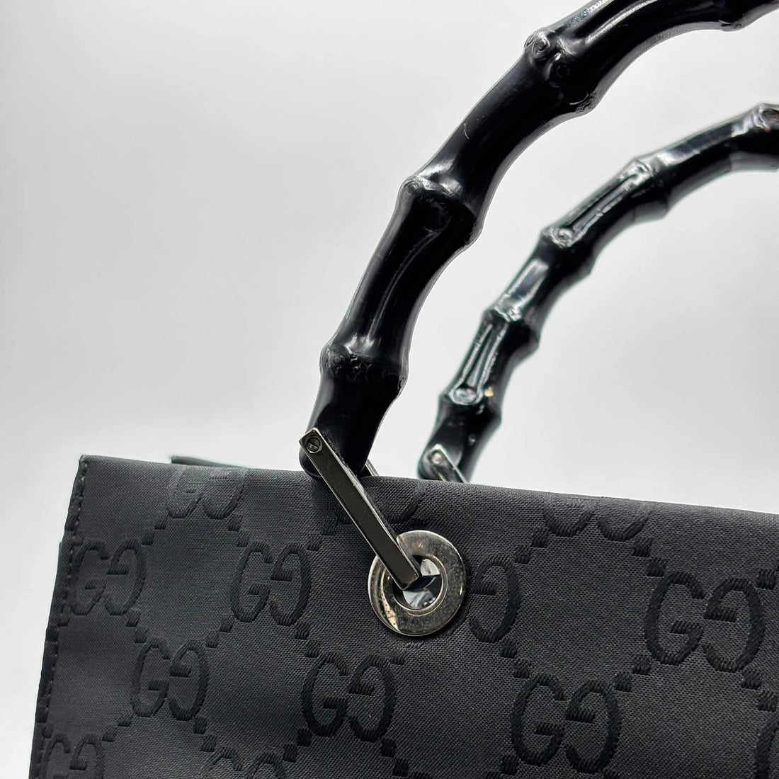 Gucci Nylon Monogram  Bamboo Shopper Tote Black (Pre-owned)