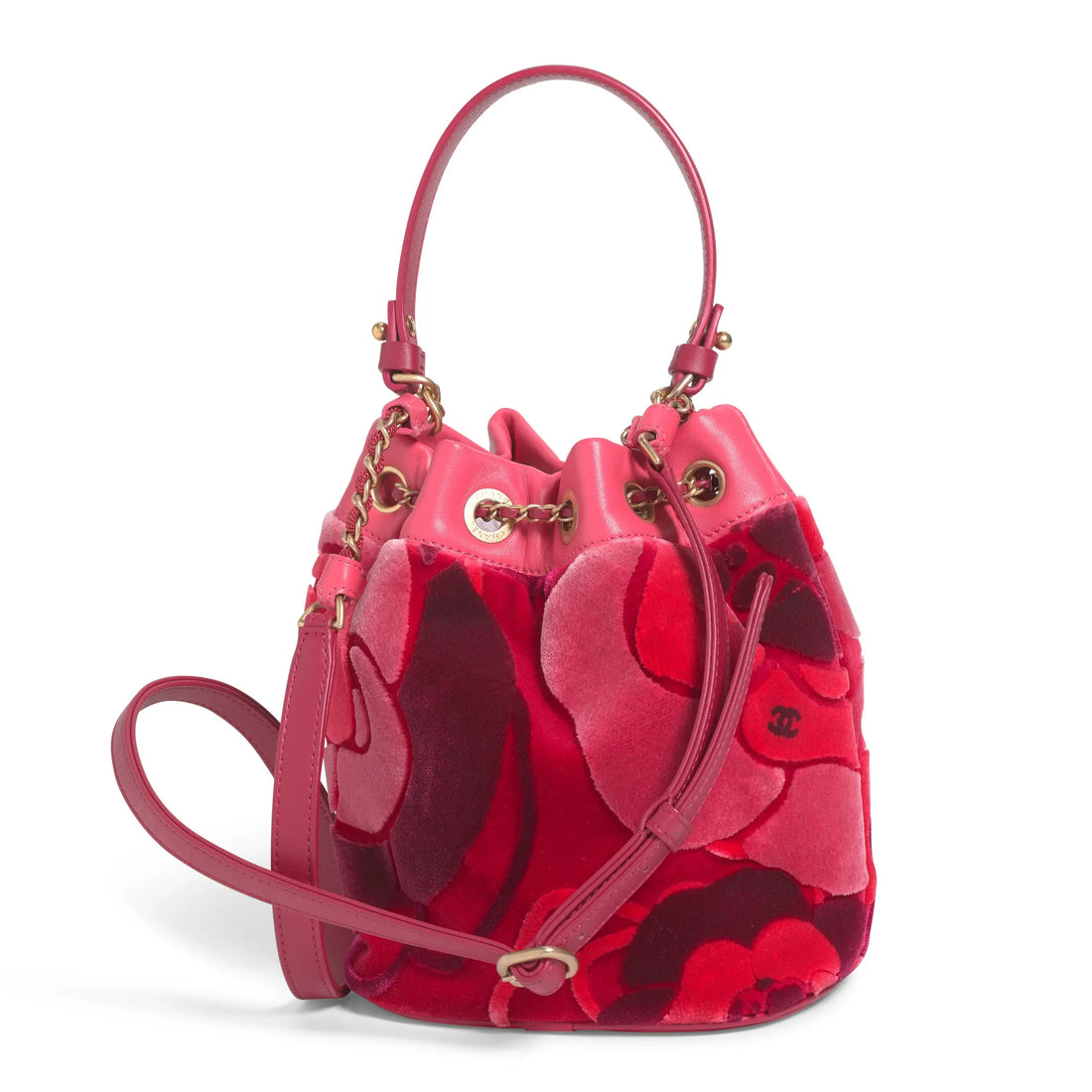 Chanel Velvet Camellia Drawstring Bucket Bag