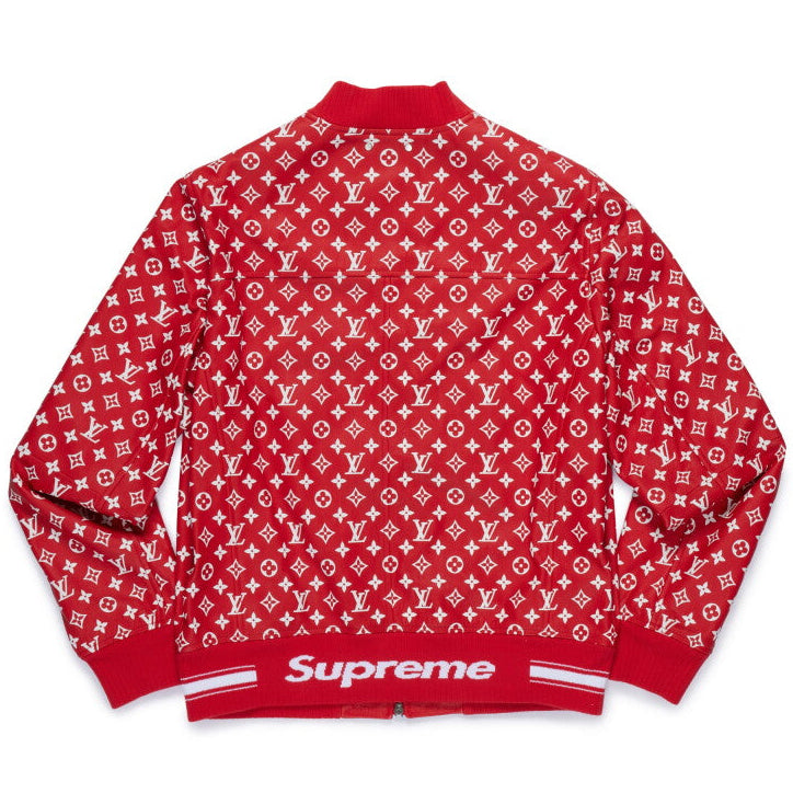 Supreme x Louis Vuitton Leather Baseball Jacket Red