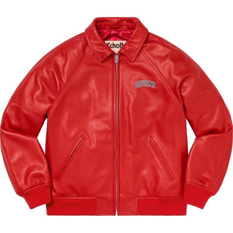Supreme Schott Martin Wong 8 Ball Leather Varsity Jacket Red
