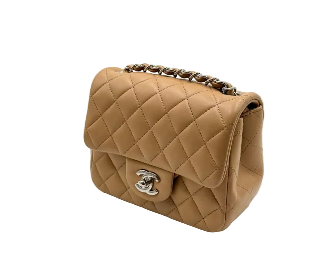 CHANEL Mini Rectangle Classic Flap Lambskin Dark Beige (Like New)