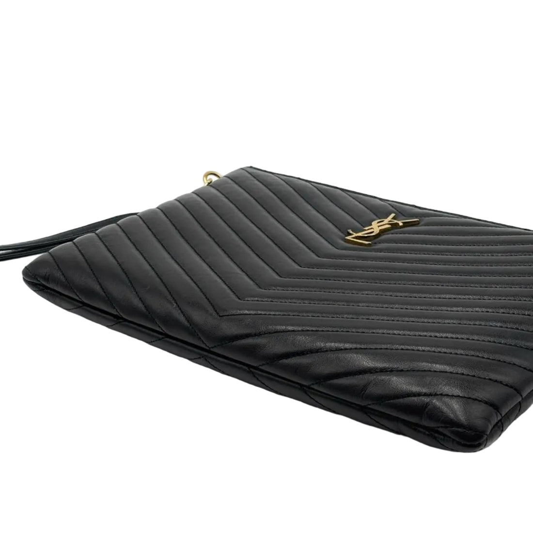 Saint Laurent Black Matelasse Quilted Leather Monogram New Jolie Pouch Wristlet (Like new) BQM6DK9