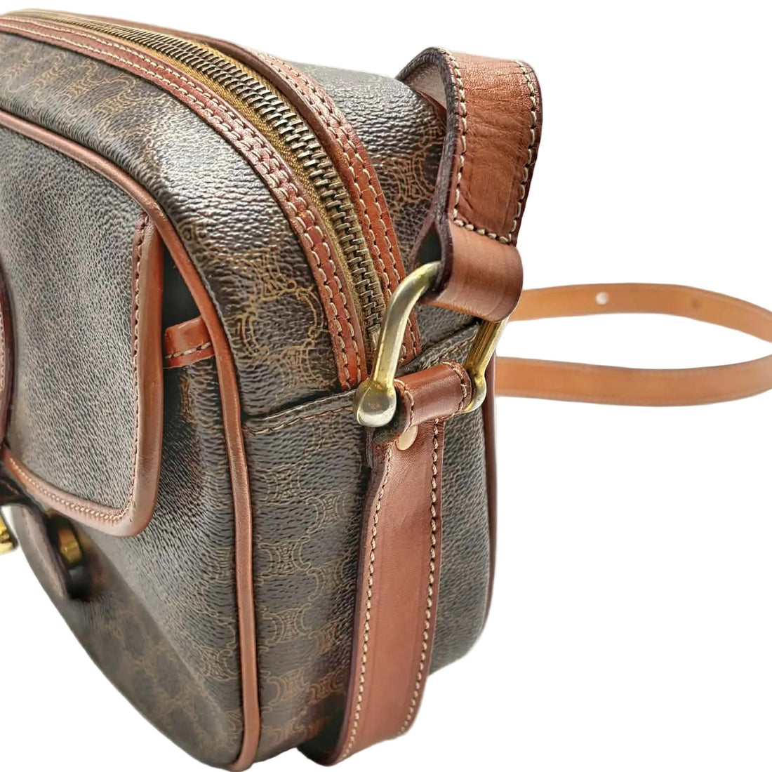 Celine Macadam Shoulder Bag in Brown Coated Canvas (Pre-owned)