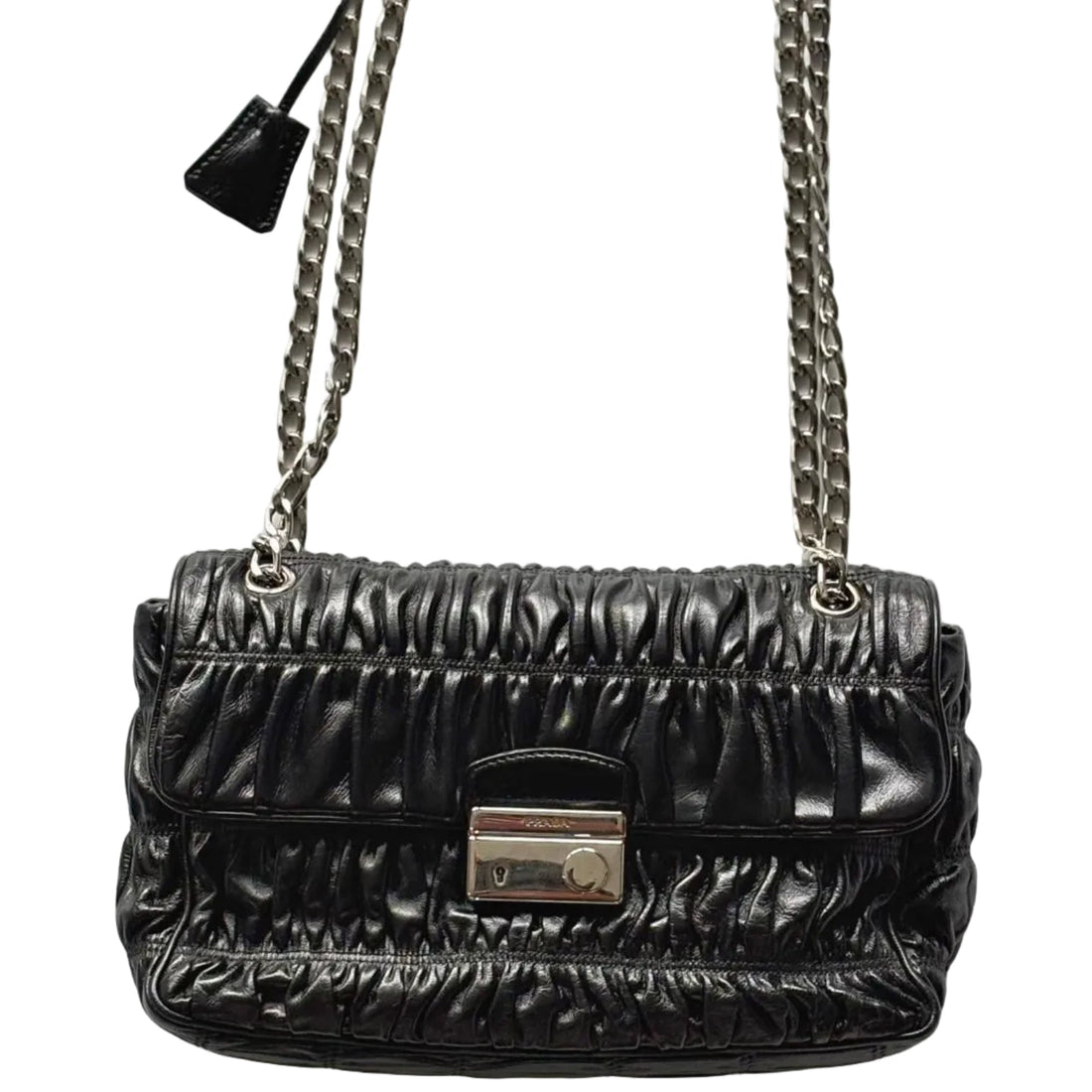 Prada Black Nappa Gaufre Leather Chain Flap Bag (Like new) 7QV46HY
