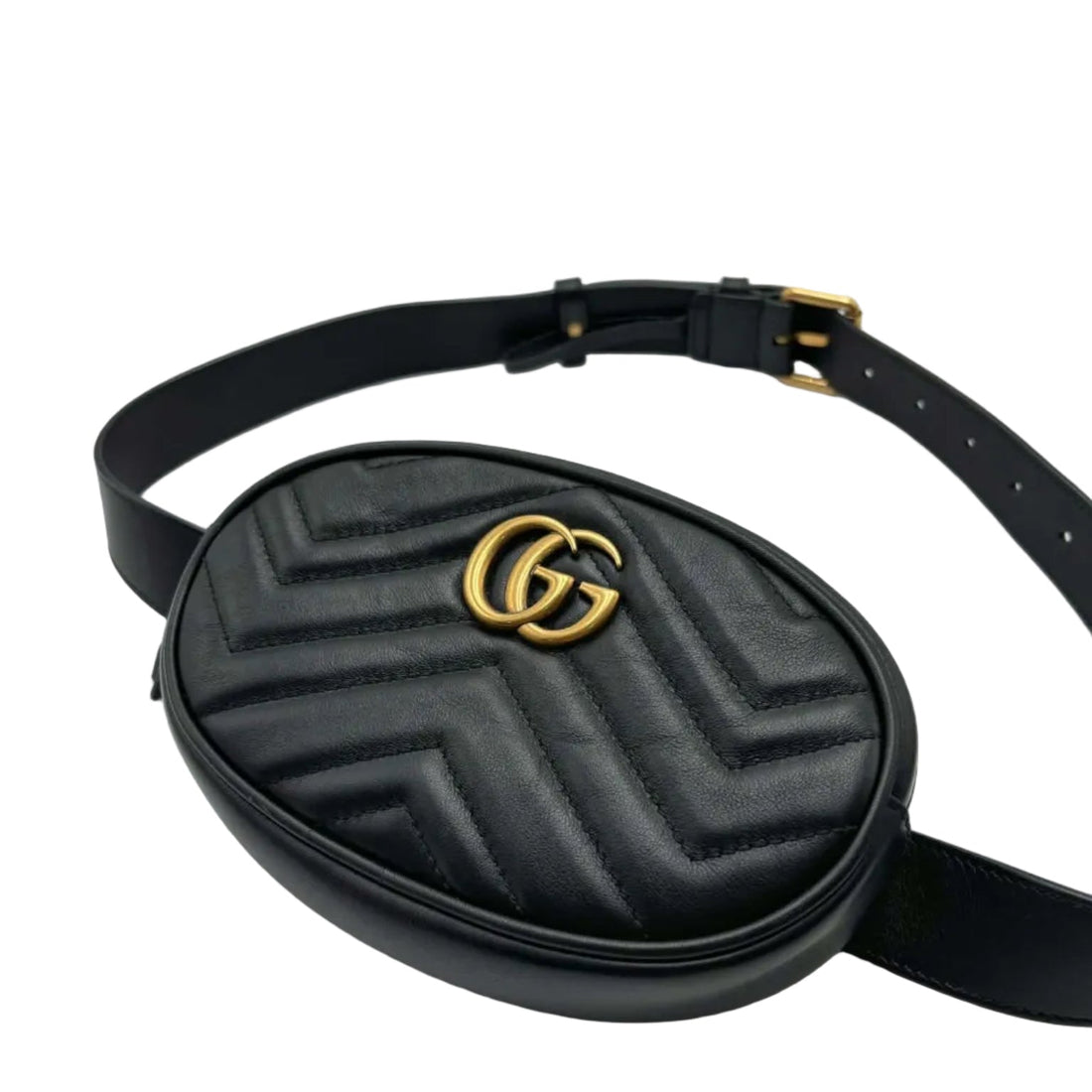 Gucci Black Leather GG Marmont Matelasse Belt Bag (Like new) G6KKRD