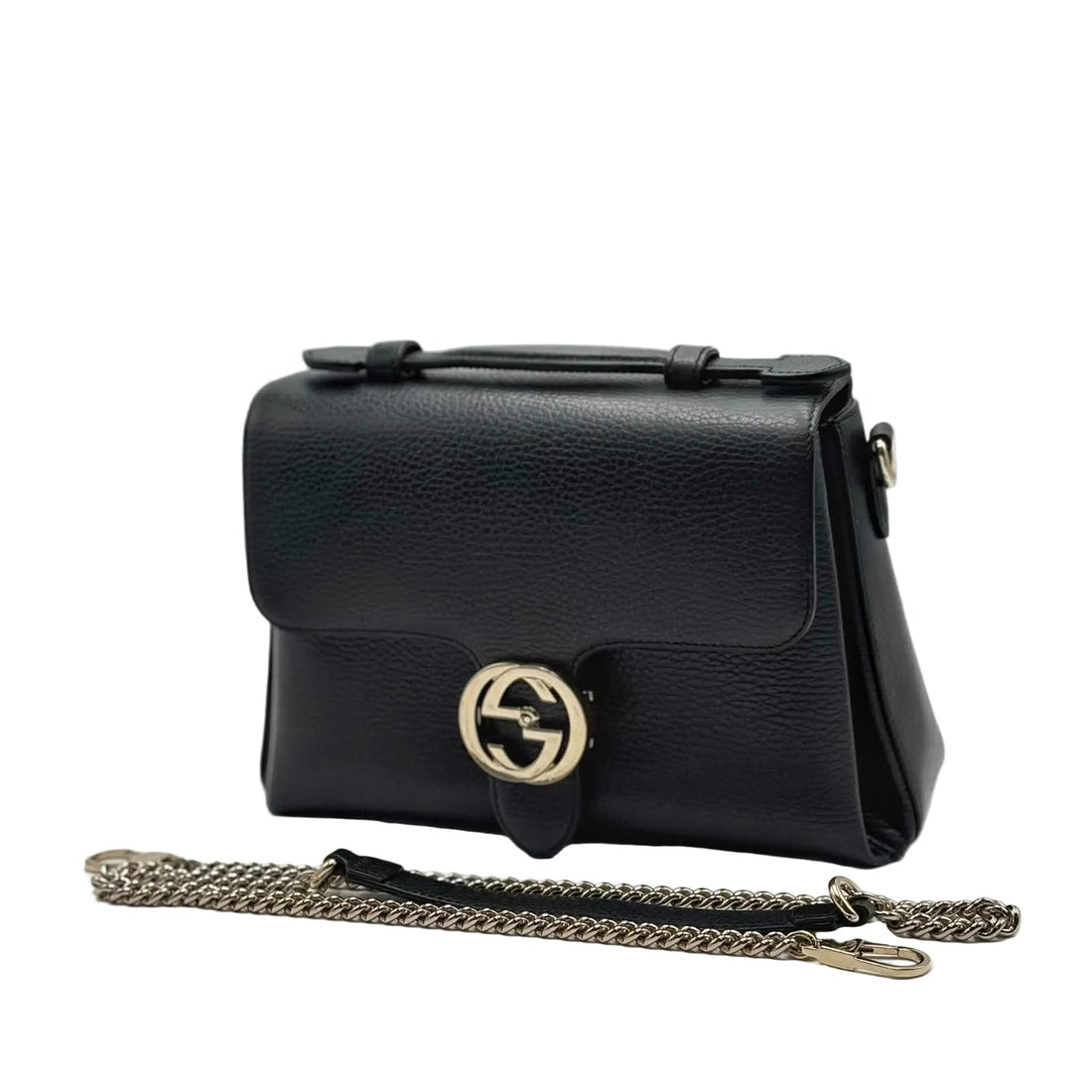 Gucci Interlocking G Shoulder Bag in Black Grained Leather (Like new) 3J4T628