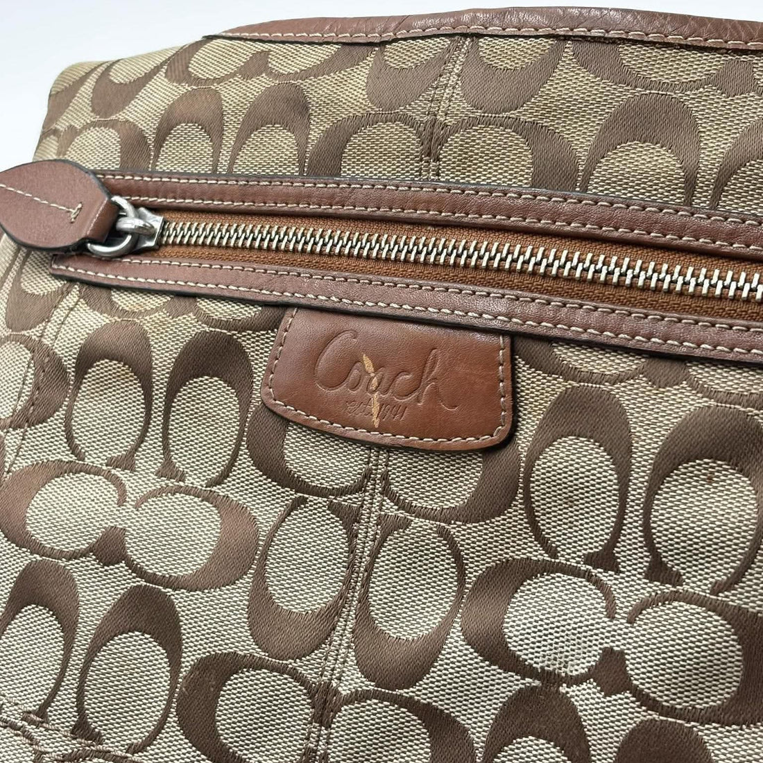 Coach Signature Shoulder Crossbody Bag Beige Brown (Pre-owned)