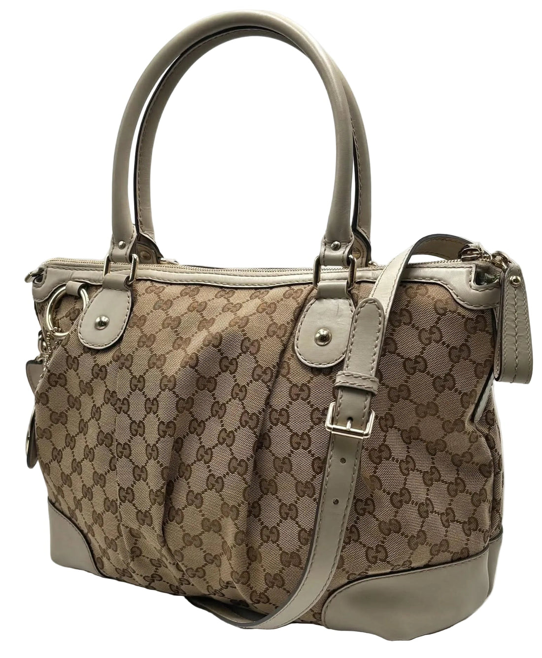 Gucci Brown GG Canvas Sukey Satchel White Beige Leather Cloth Pony-style calfskin Cloth (Pre-owned) 7K8RHJV