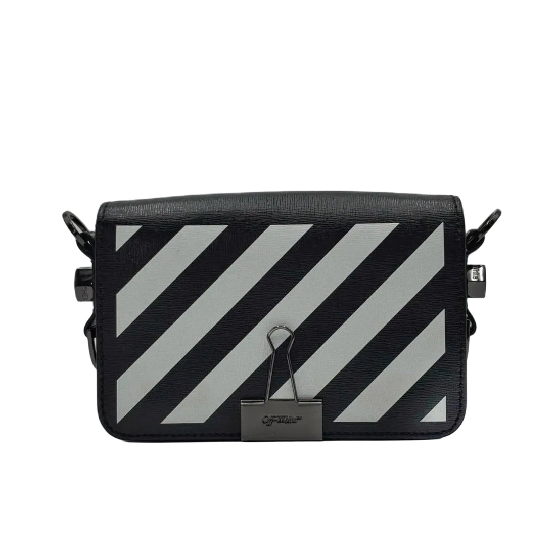 Off-White Saffiano Striped Mini Diag Binder Clip Bag Black White (Like new)
