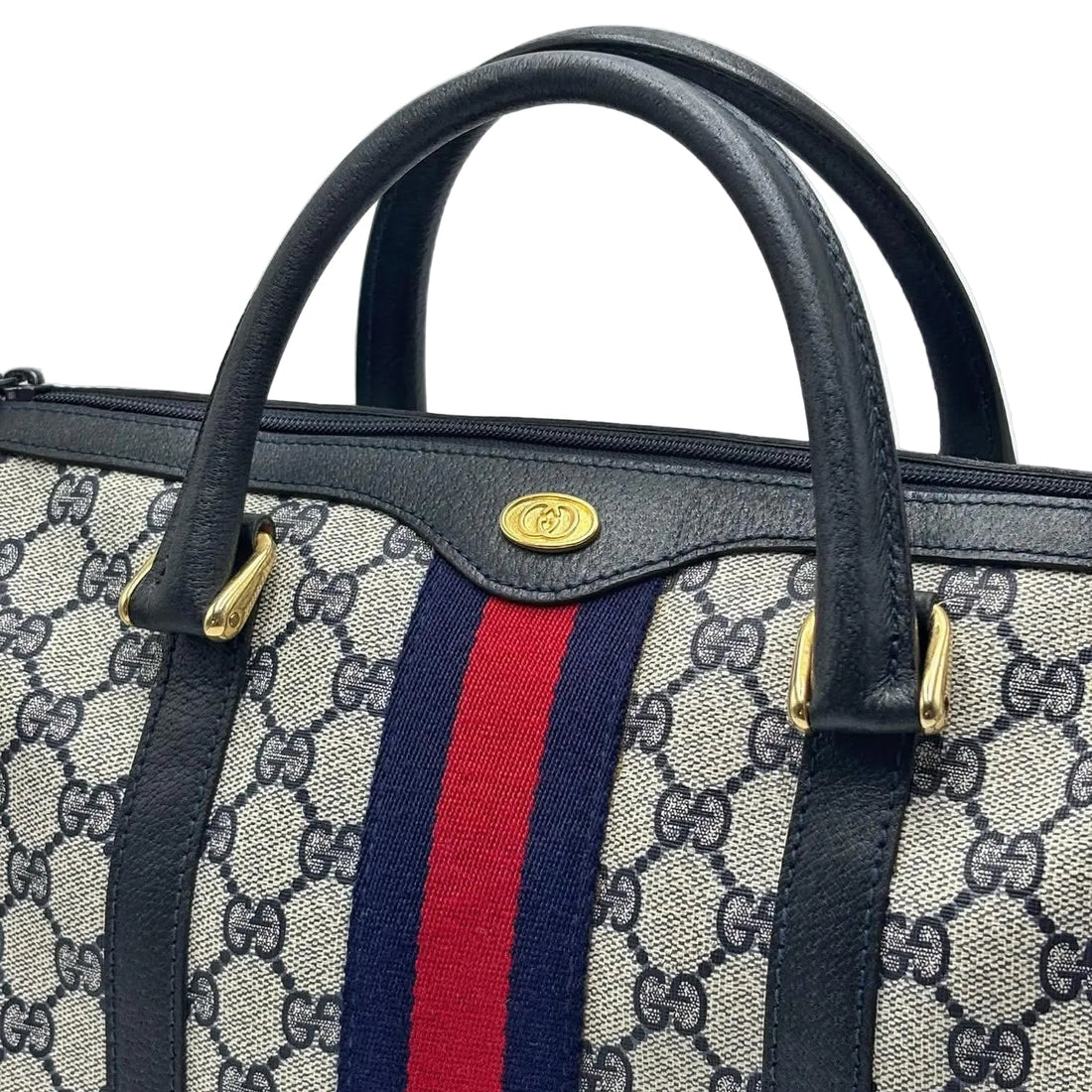 Gucci Monogram Vintage Web Boston Navy (Pre-owned) JDTWJ44