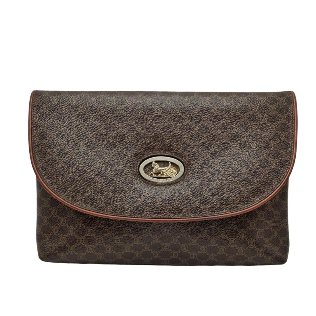 Celine Macadam Canvas Horse Carriage Bag PVC Leather Brown Gold Auth (Pre-owned)