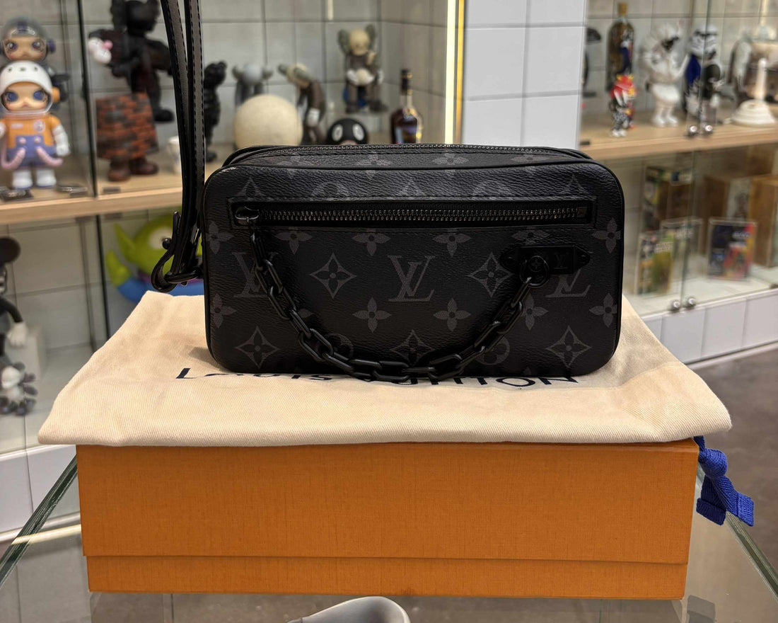Louis Vuitton 2019 Monogram Eclipse Pochette Volga Clutch Bag Black “Like New”