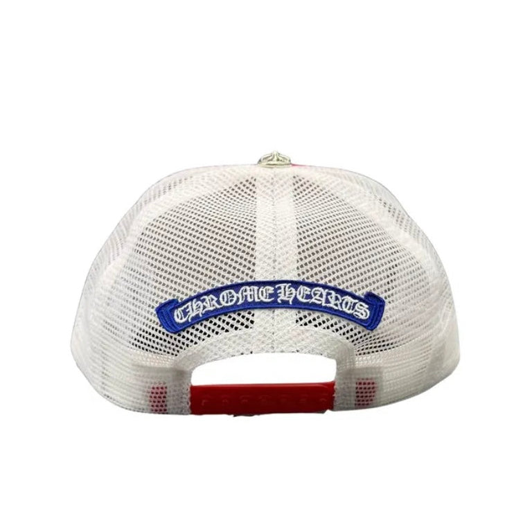 Chrome Hearts Cemetery Cross Hollywood Trucker Hat Red/White/Blue