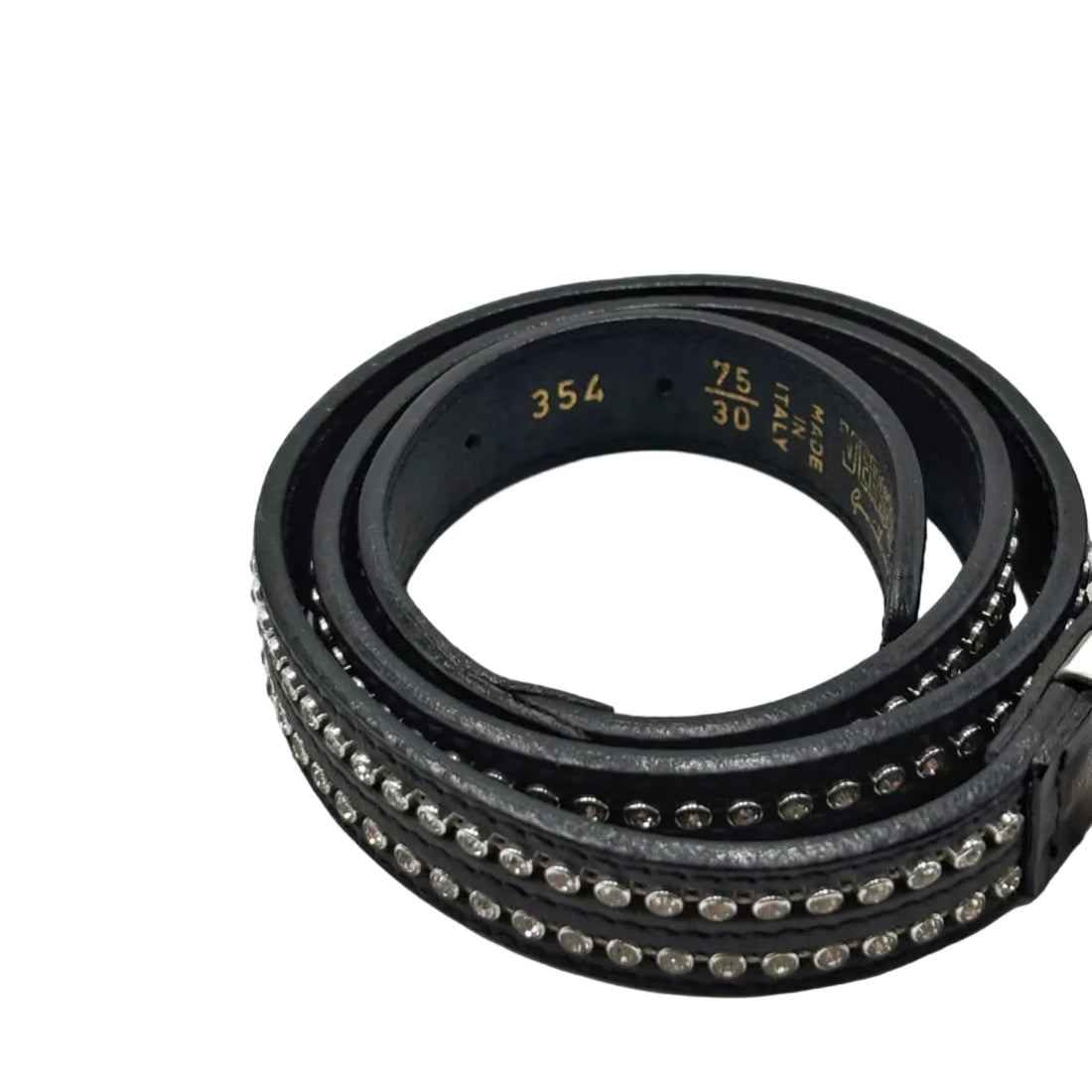Versus by Gianni Versace Black Leather Belt W/ Rhinestone 75.30 (Pre-owned)
