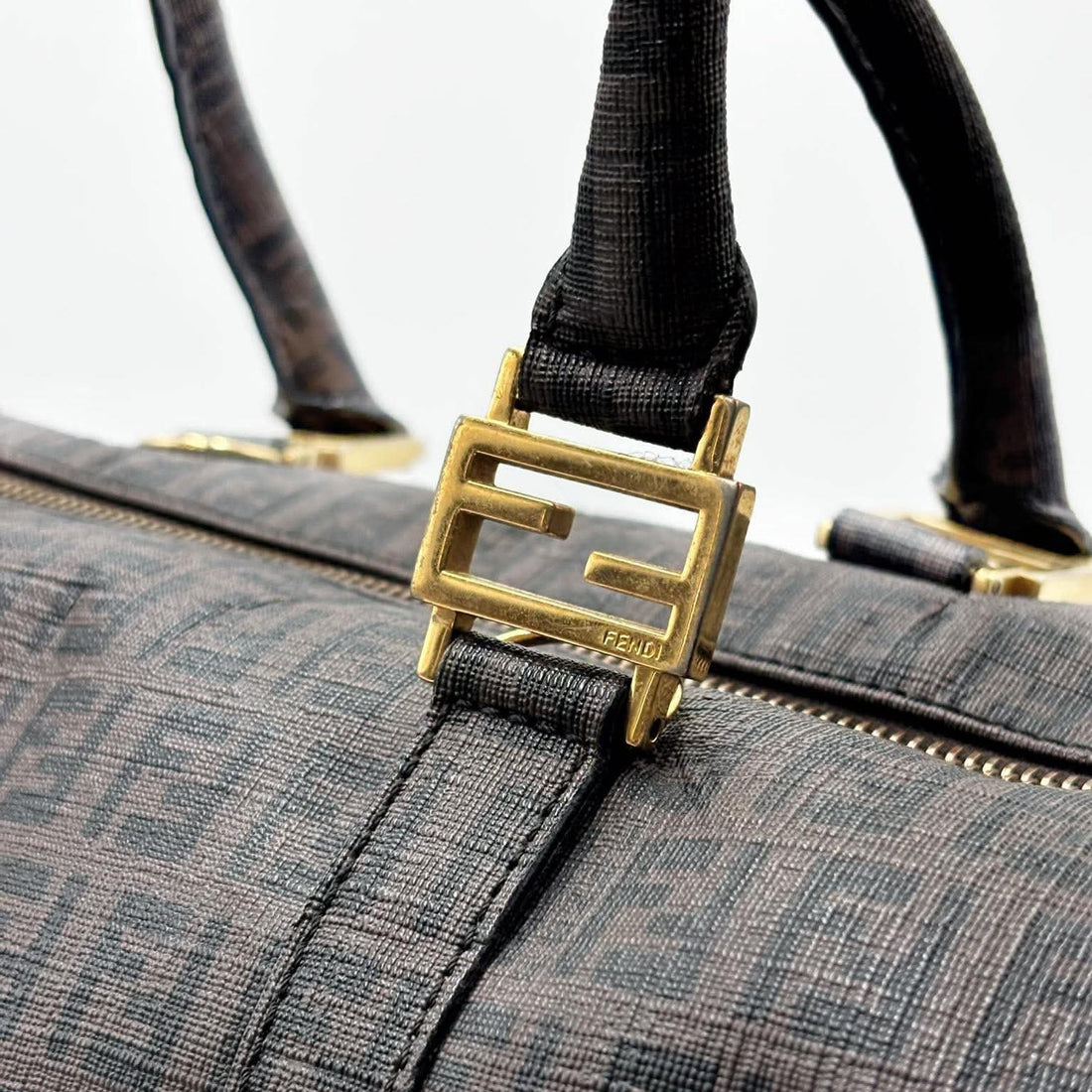 Fendi Brown Zucchino Coated Canvas and Leather Forever Bauletto Boston Bag (Pre-owned) HRTBH2M