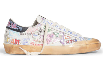 Golden Goose Men's Super-Star Graffiti-Print Leather White Silver Black