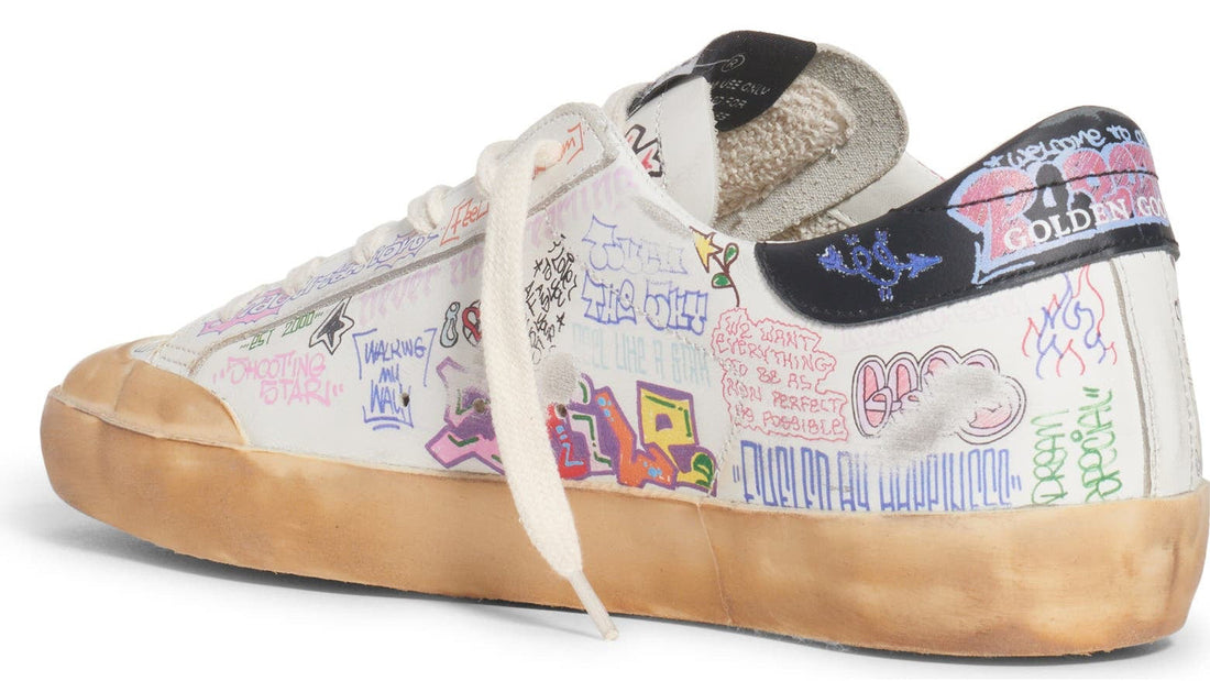 Golden Goose Men's Super-Star Graffiti-Print Leather White Silver Black (Women's)