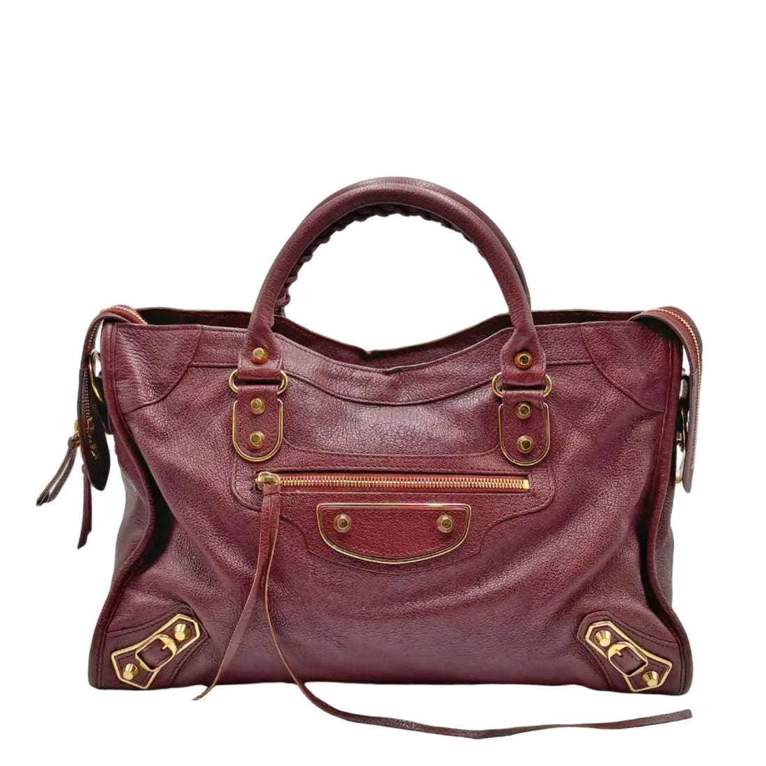 Balenciaga Cassis Grained Chevre Leather Metallic Edge City Bag (Pre-owned) 8Y8KVRT