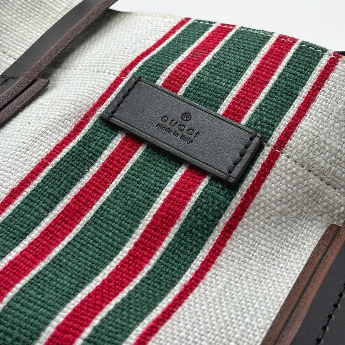 Gucci Medium White Canvas Striped Tote Bag (Pre-owned) 64V9287