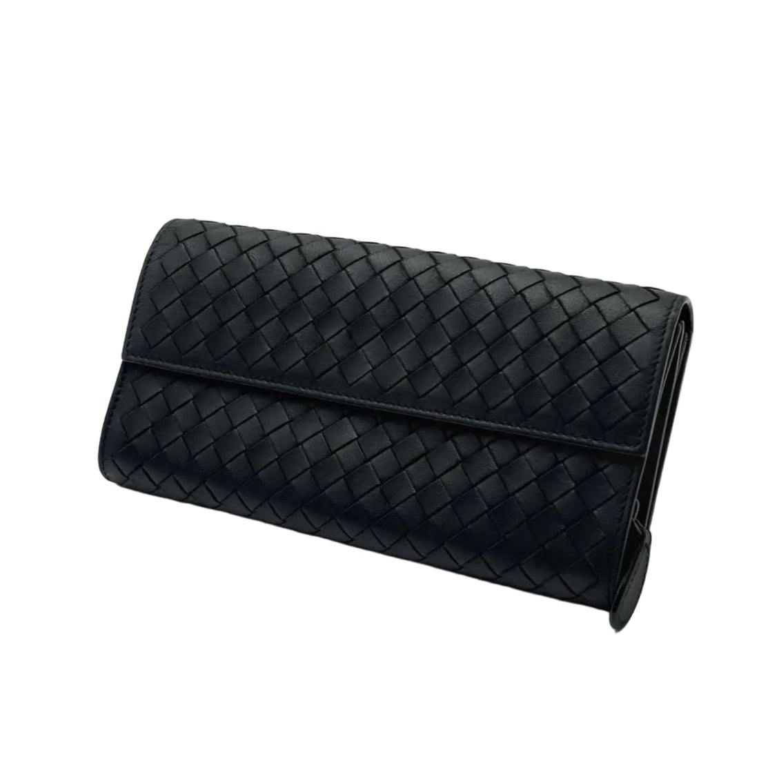 Bottega Veneta Black Intrecciato Woven Nappa Leather Continental Wallet (Pre-owned)
