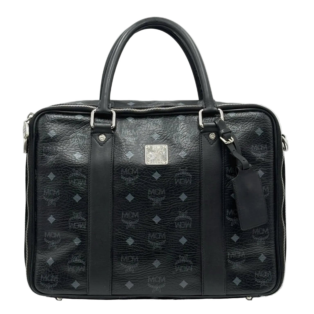 MCM Visetos Black Leather 2Way Laptop/Briefcase Business Bag Shoulder Bag (Pre-owned)