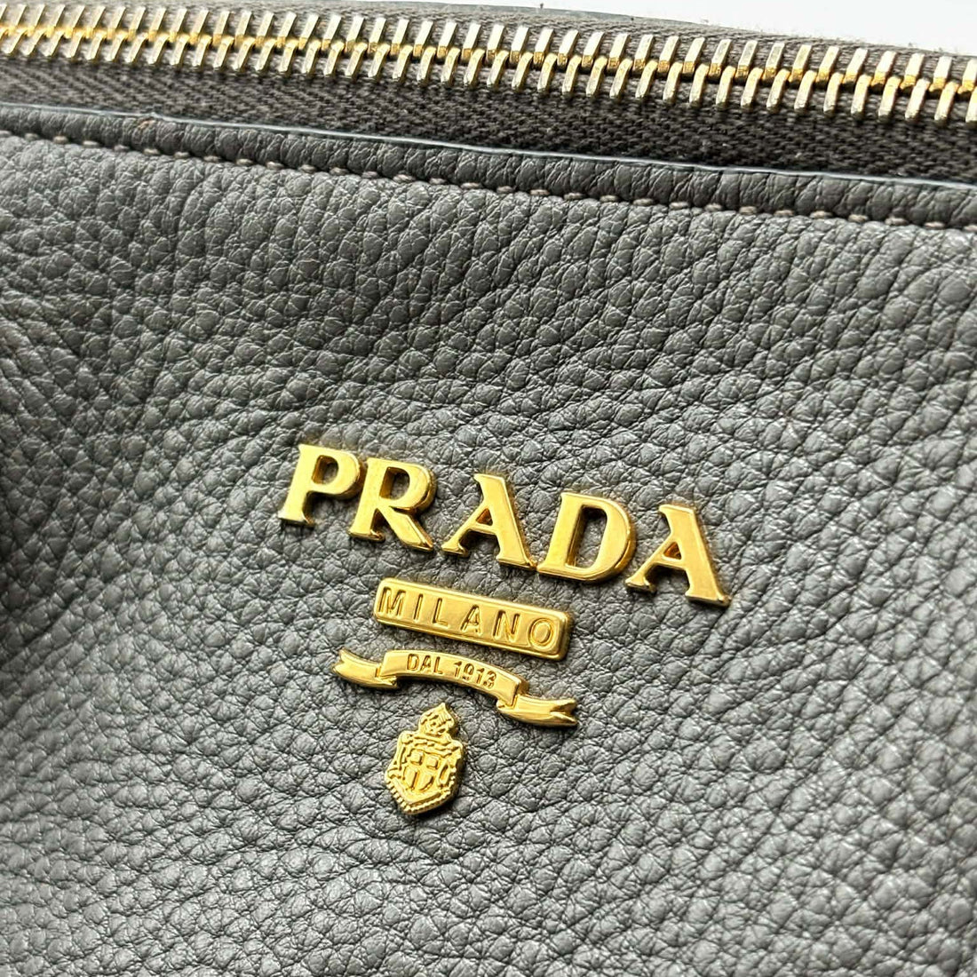 Prada Vitello Daino Leather Two Way Tote Bag Grey (Pre-owned)