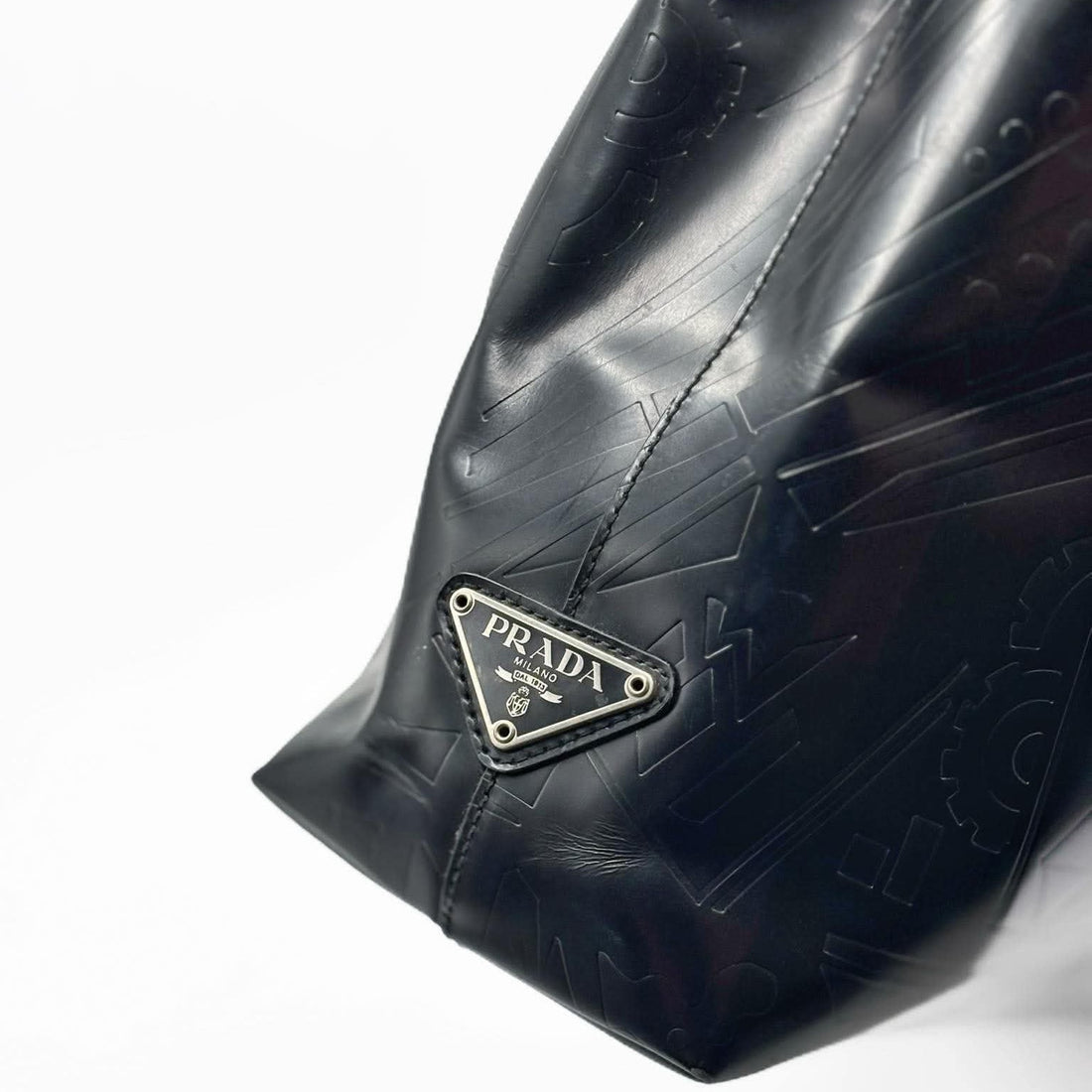 Prada Black Spazzolato Embossed Tote Bag (Pre-owned)