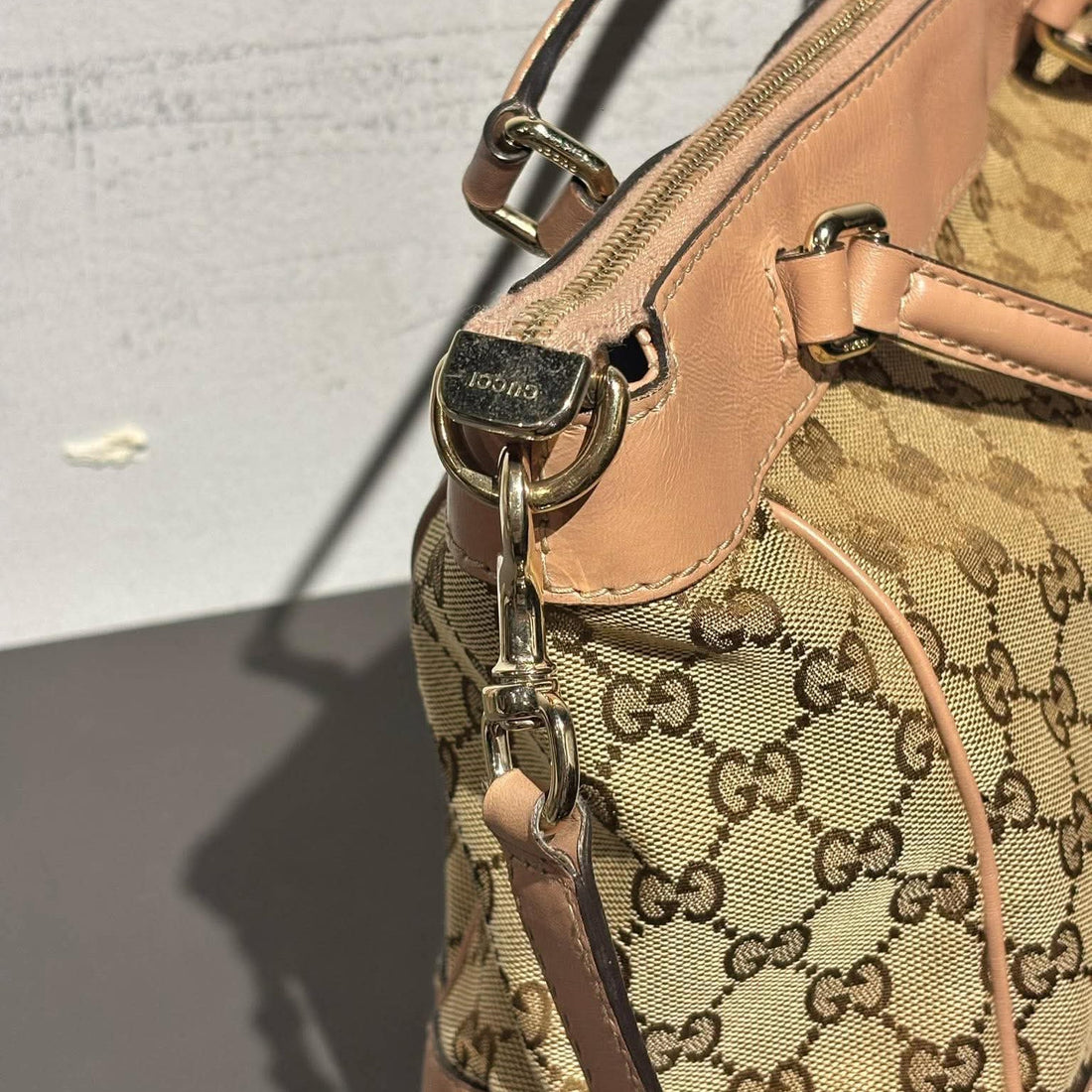 GucciGG Canvas Hand Bag 2way Beige Pink (Pre-owned) Q7VWXCT