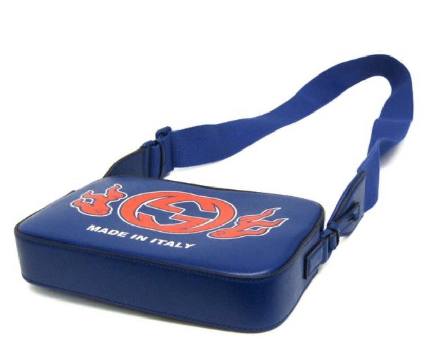 GUCCI Blue Orange Leather Clutch Shoulder Bag