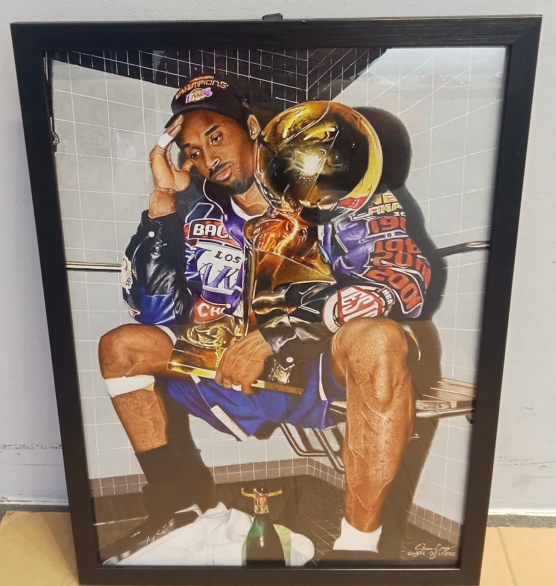 Kobe Bryant Shower Trophy Los Angeles Lakers "Drawing" (Framed)