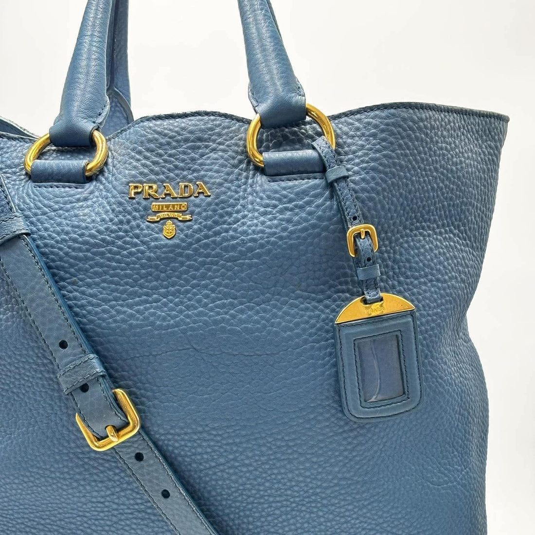 Prada Blue Vitello Daino Leather Large Shopping Tote Bag (Pre-owned) H44RRJ2