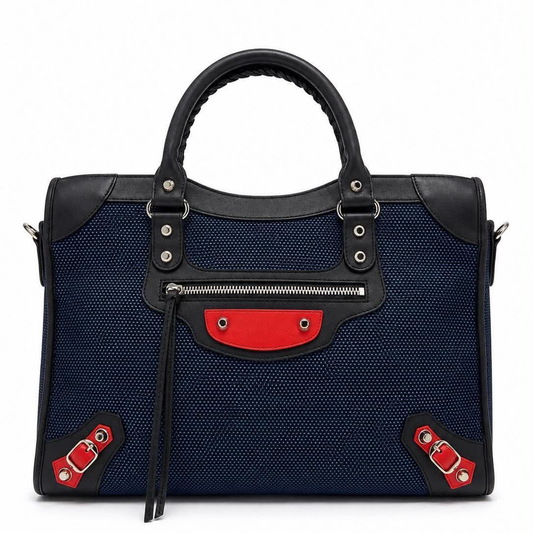 Balenciaga Mesh Arena Classic Silver Hardware Mini City Black Navy Orange (Pre-owned)