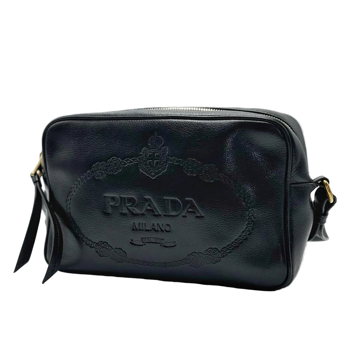 Prada Glace Calfskin Embossed Logo Crossbody Baltico (Like new) 9CK8WKB