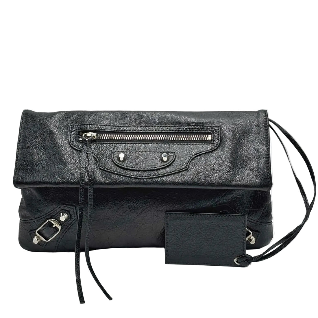 Balenciaga Black Lambskin Leather Giant 12 Silver Envelope Clutch Crossbody Bag W/ Strap (Like new) V4WHKY7