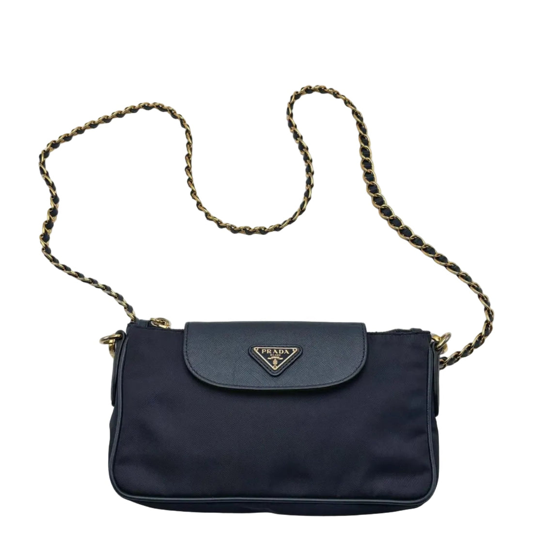 Prada Tessuto Nylon Clutch with Saffiano Trim and Chain Strap (Pre-owned) XHJTVC8