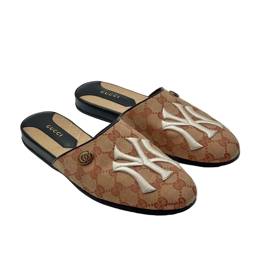 Gucci Beige/Red GG Canvas NY Yankees Mules (Pre-owned)