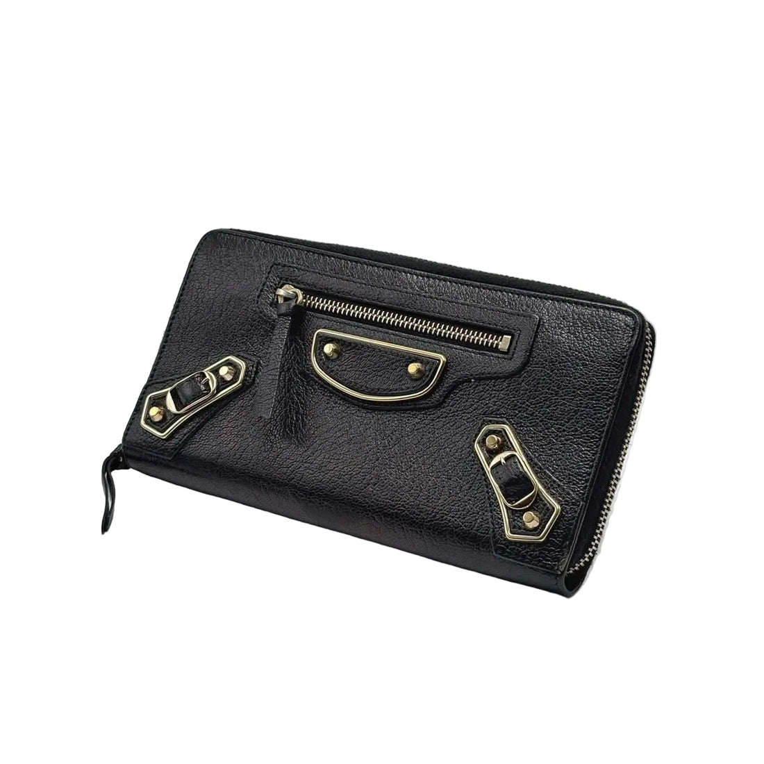 Balenciaga Chevre Gold Metallic Edge Hardware Money Wallet Black (Pre-owned)