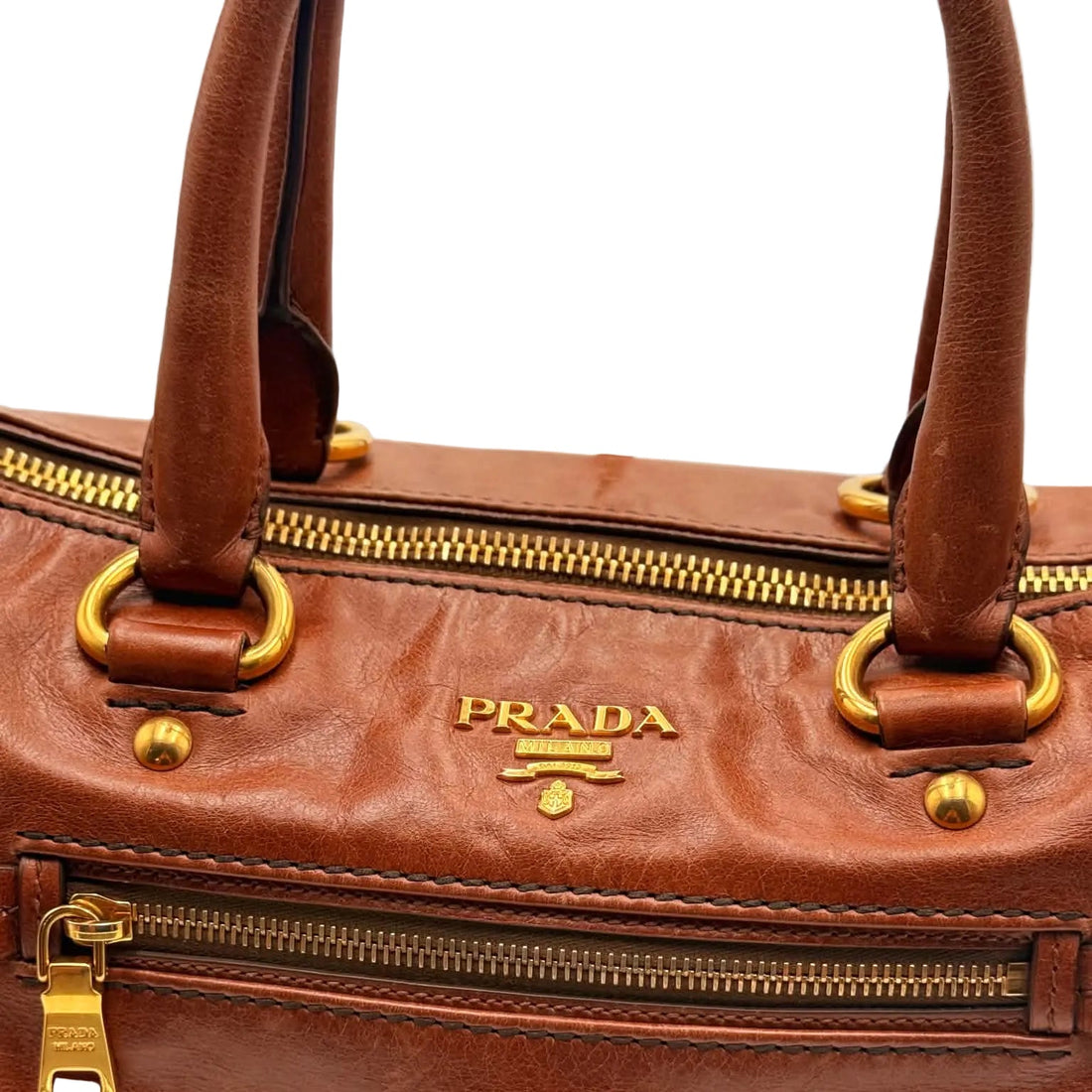 Prada Palissandro Vitello Shine Leather East/West Satchel Bag (Pre-owned)