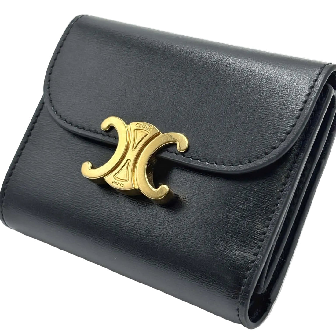 Celine Small Triomphe Flap Wallet Shiny Calfskin Black (Like new) DCHR436