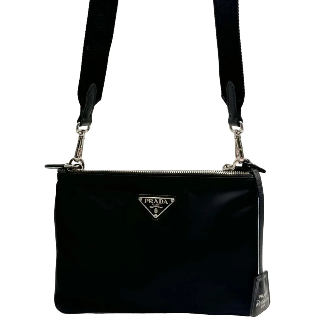 Prada Re-Nylon & Saffiano Leather Pouch Black (Like new) T7XHY8T