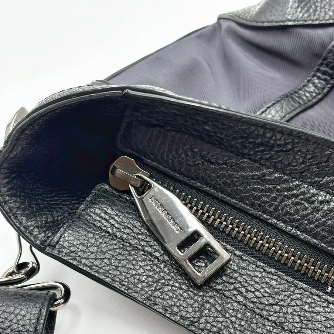Burberry Nylon Leather Tote Shoulder Bag Dark Purple Black (Pre-owned) TVXC2RQ