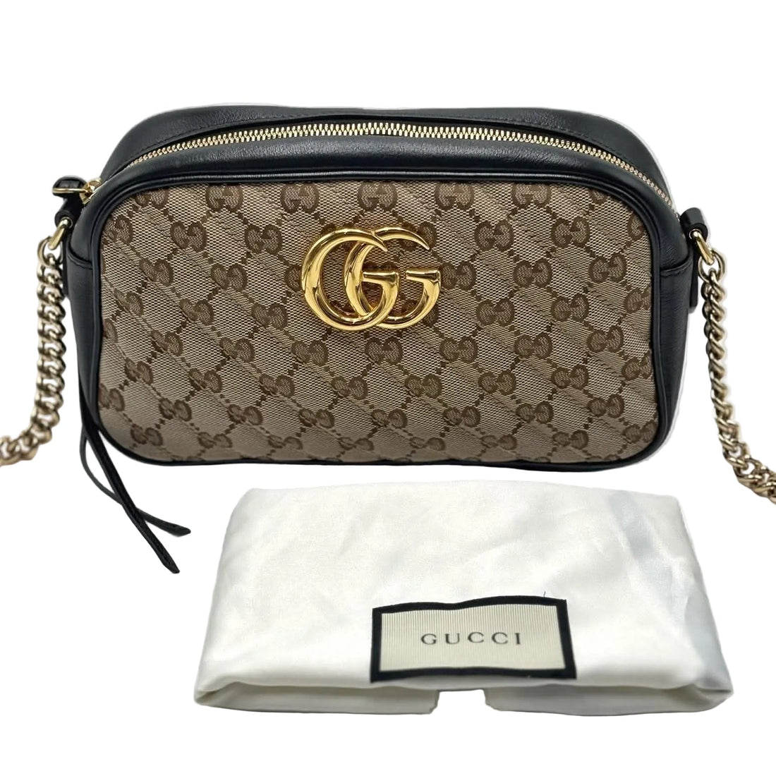 Gucci Beige/Ebony GG Diagonal Quilted Canvas Marmont Small Camera Bag (Like new) VM8BD27