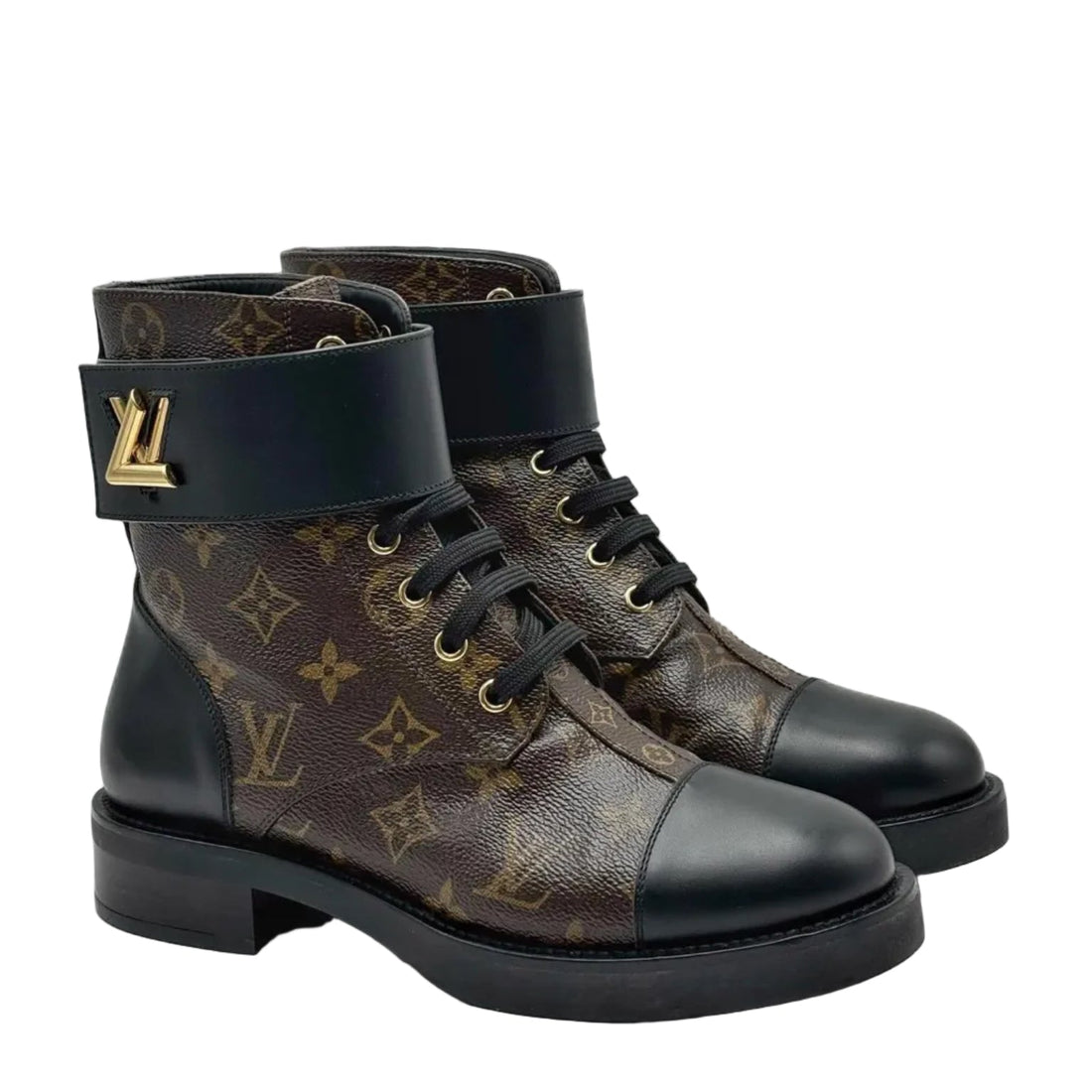 Louis Vuitton Calfskin Monogram Wonderland Flat Ranger Boots 38 Black